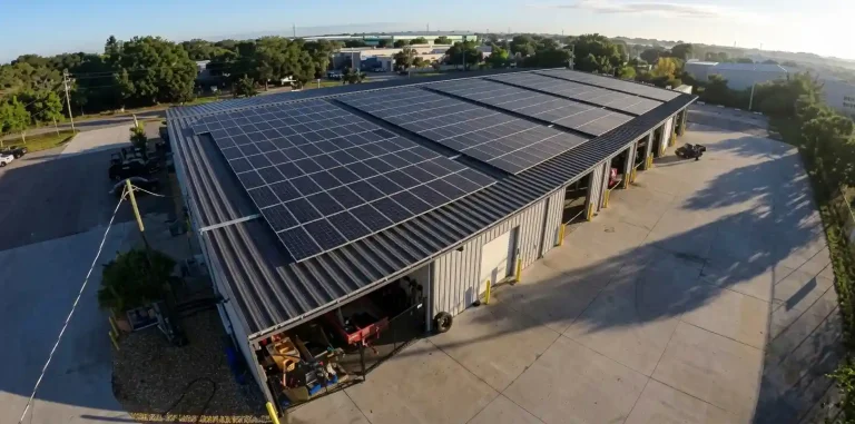 Commercial solar installation on a business roof